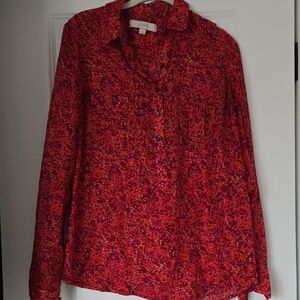 LOFT Vibrant Red Patterned Blouse
